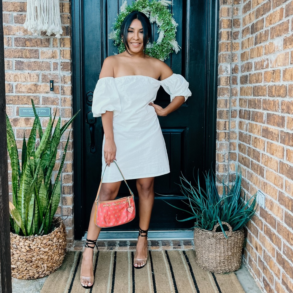 Nasty Gal White Puff Sleeve Off The Shoulder Mini Dress